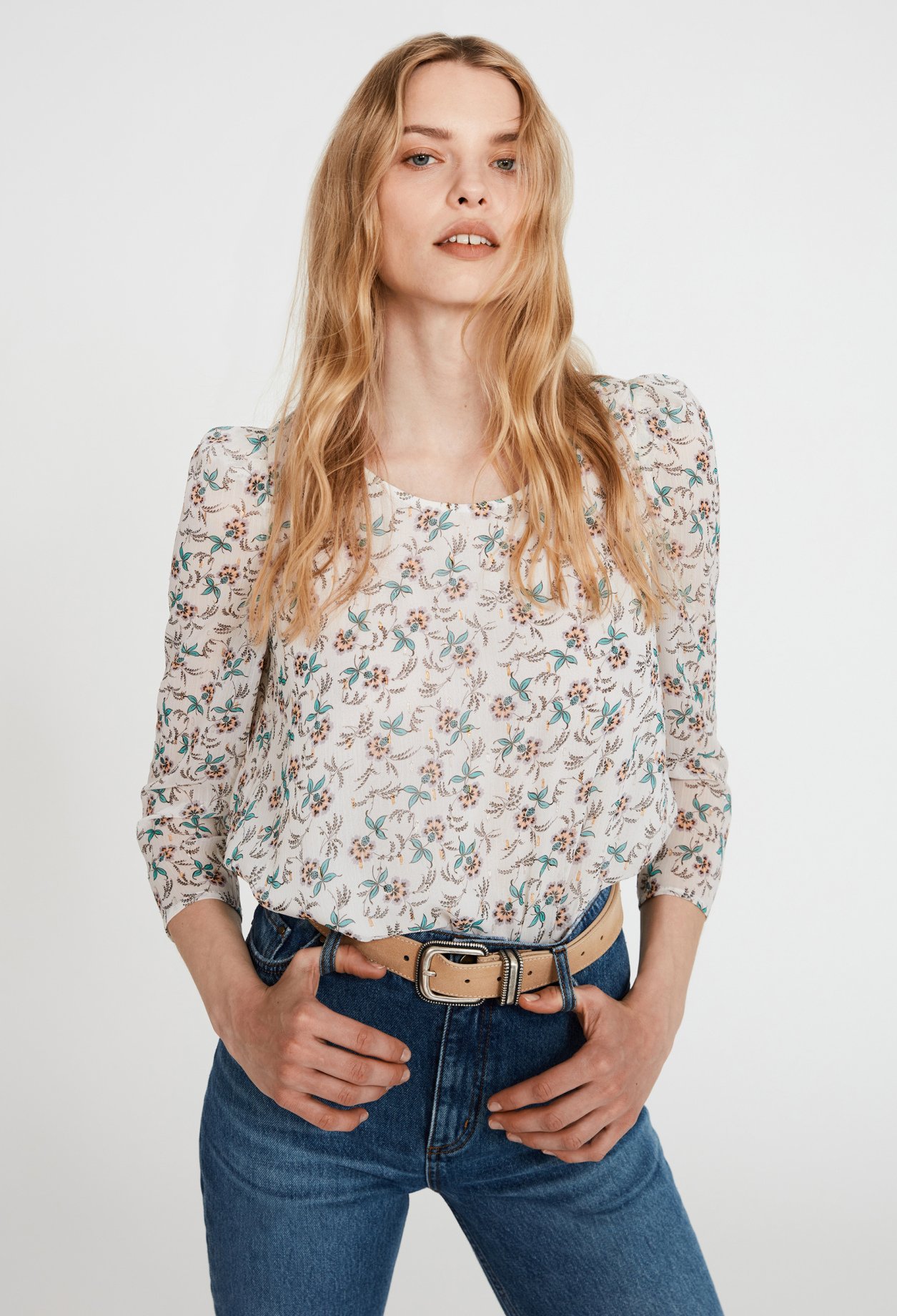 Chemise imprime floral metallise