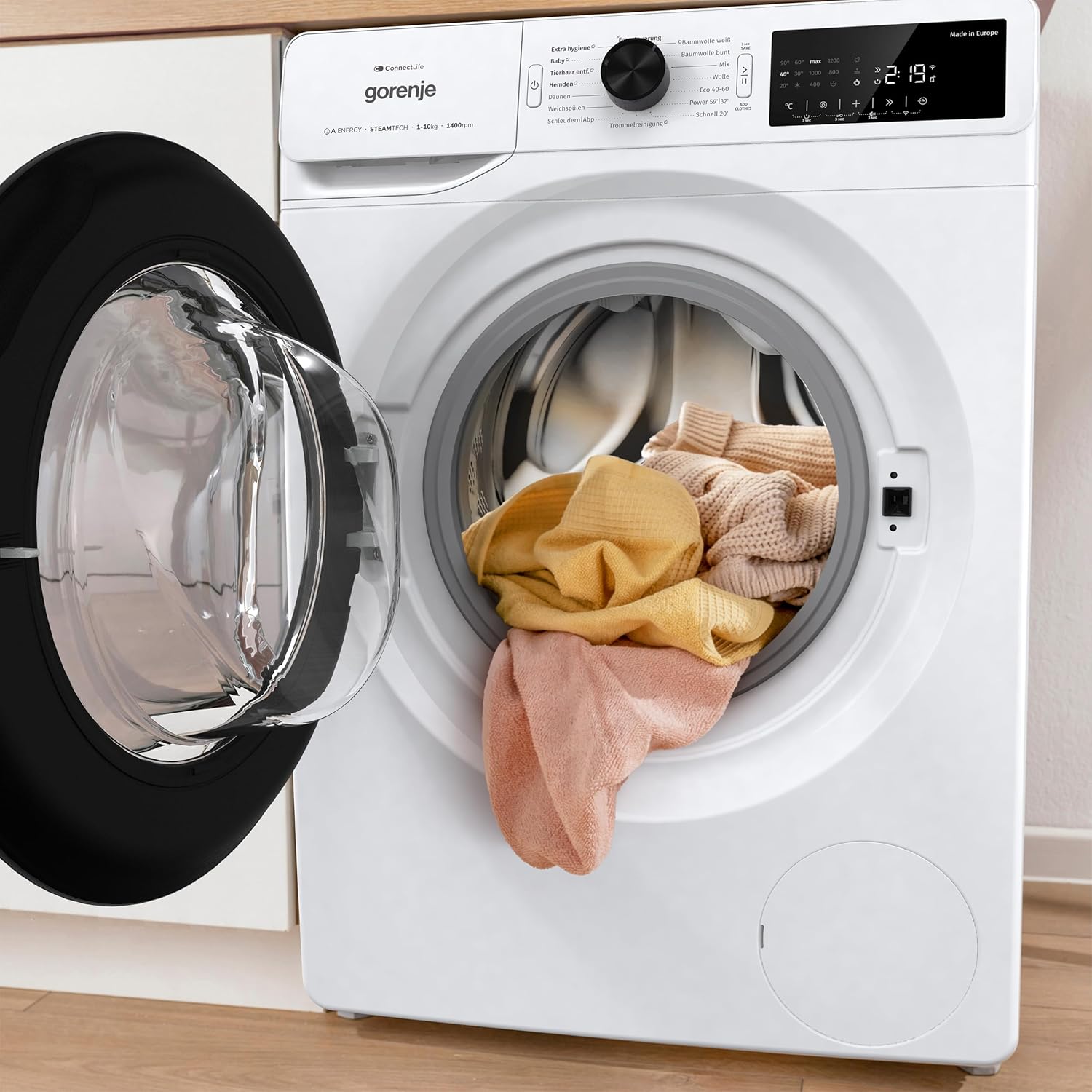 Gorenje WPAM14A2T Waschmachine mit Dampffunktion/ConnectLife / 10Kg / 1400 U/min / 15 Programme/Totaler AquaStop/Edelstahl Trommel/ExtraHygiene/PowerWash/Schnell Waschgang/EEK: A-20%