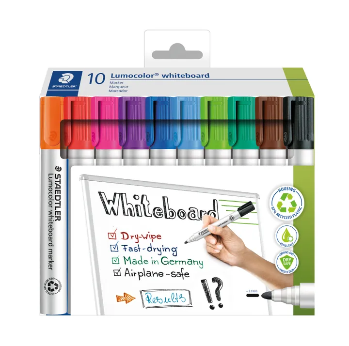 STAEDTLER Lumocolor® 351 C10 whiteboardmarker - med 10 stk. assorteret farver