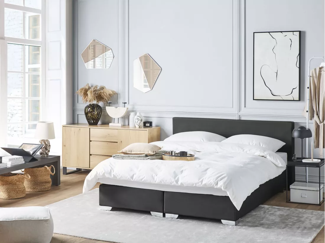 Lit Boxspring Cuir PU PRESIDENT 160 x 200 cm Noir