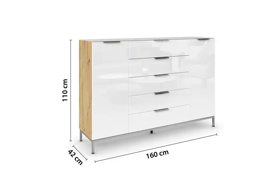 Highboard verchromt 160 cm Weiß, Eiche Artisan (Nachbildung)