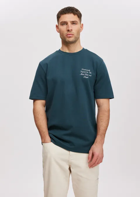 T-shirt met tekst print blauw (PETROL)