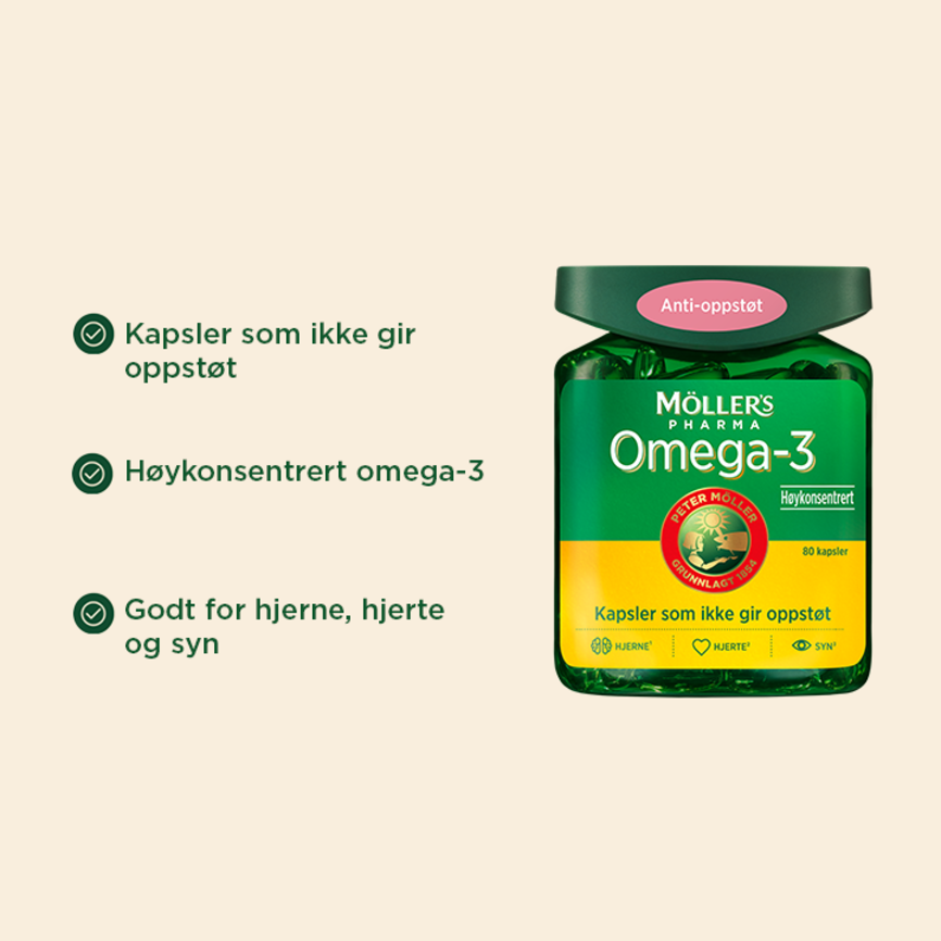 Møllers Omega-3 antioppstøt 80 kapsler