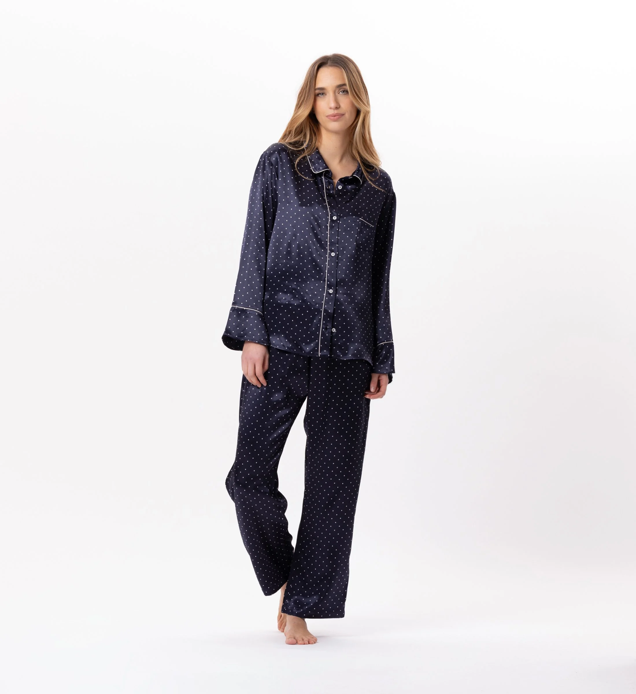 Pyjama boutonné en viscose | Bleu