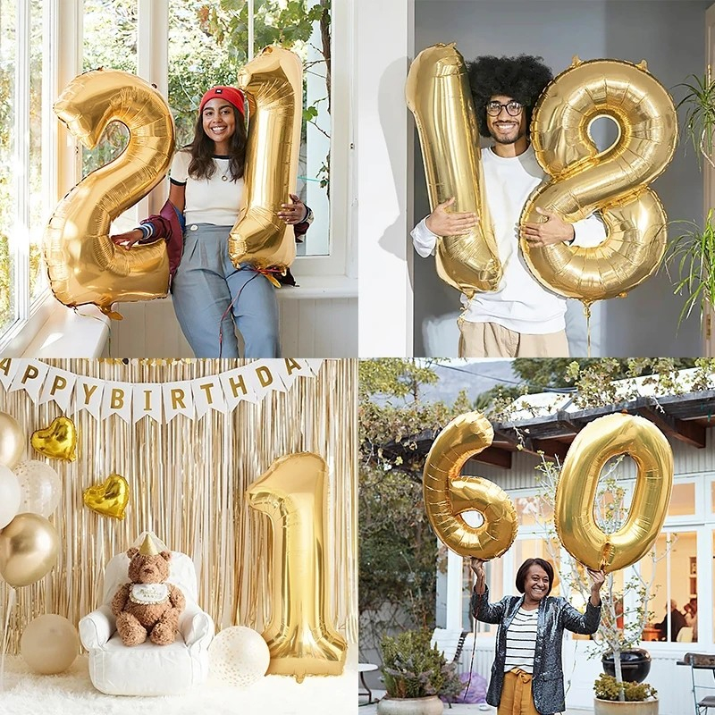 (80cm) Zahlen Ballon Geburtstags Party Luftballon Folienballon - Zahl 2 / Gold