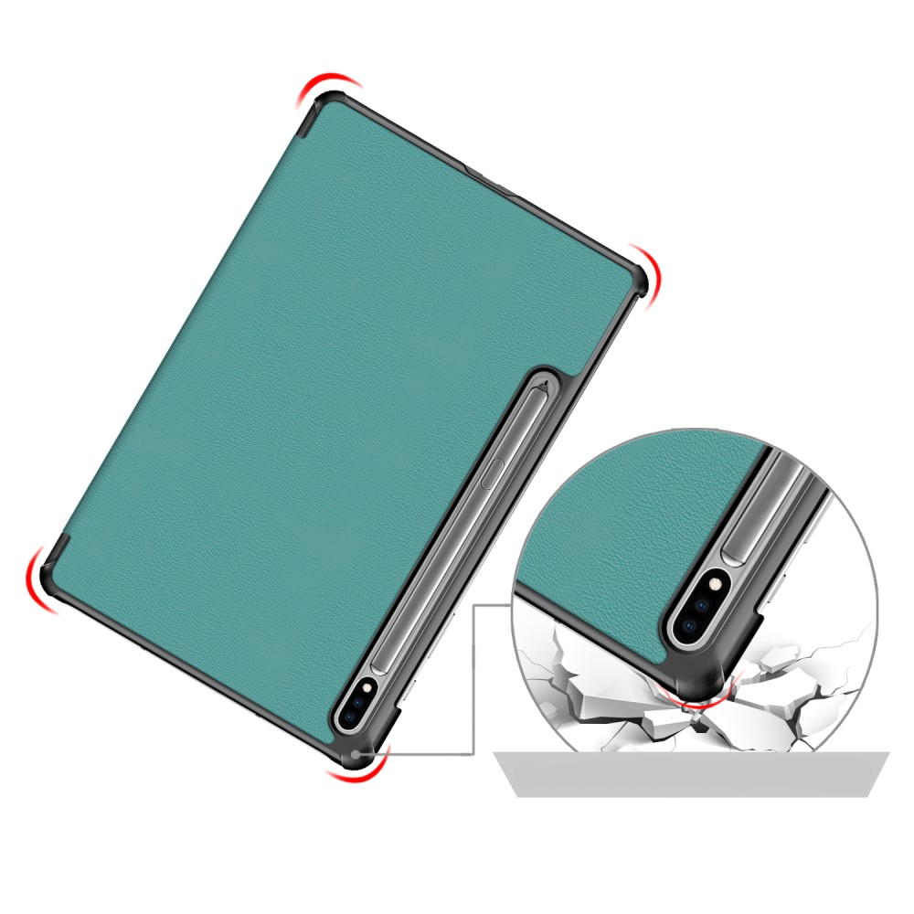 Samsung Galaxy Tab S8  Plus / Tab S7  Plus / Tab S7 FE 5G Leder Tasche Smart Case Hülle   S-Pen Halterung - Grün / Schwarz