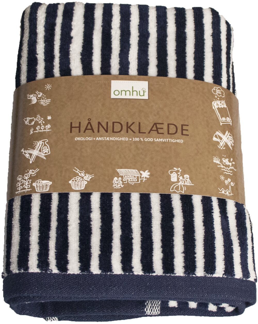 Omhu  Frotté Velour stribet Håndklæde - Navy/Hvid