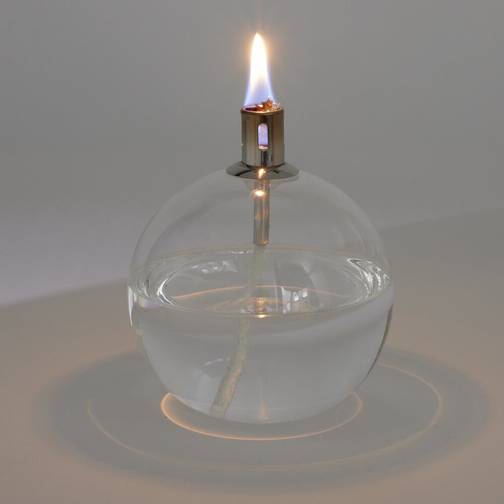Lampe à huile ronde en verre et mèche coton H13cm