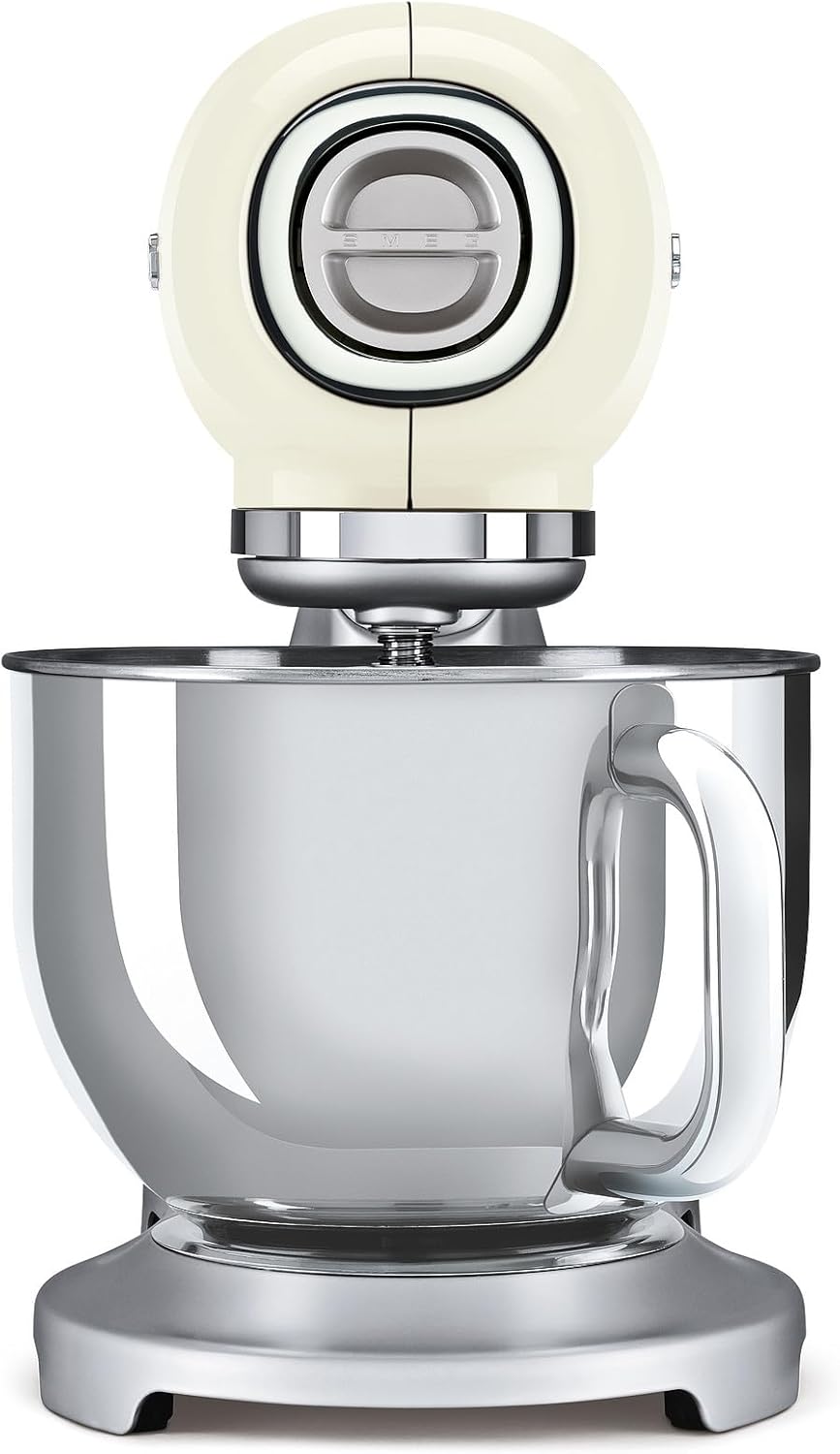 Smeg, Robot Pâtissier SMF02BLEU, 10 Niveaux de Vitesse, Fonction Mise en Marche Progressive, Bol 4,8 L, Verrouillage Moteur de Sécurité, Batteur Plat, Crochet et Couvercle Fournis, 800W, Noir