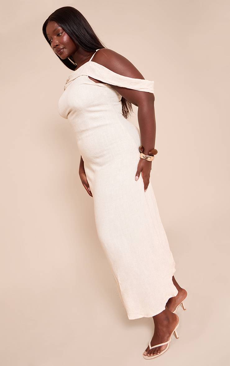 Naturel Robe Longue Grande Taille À Texture Avec Bretelles Et Détails Drapés