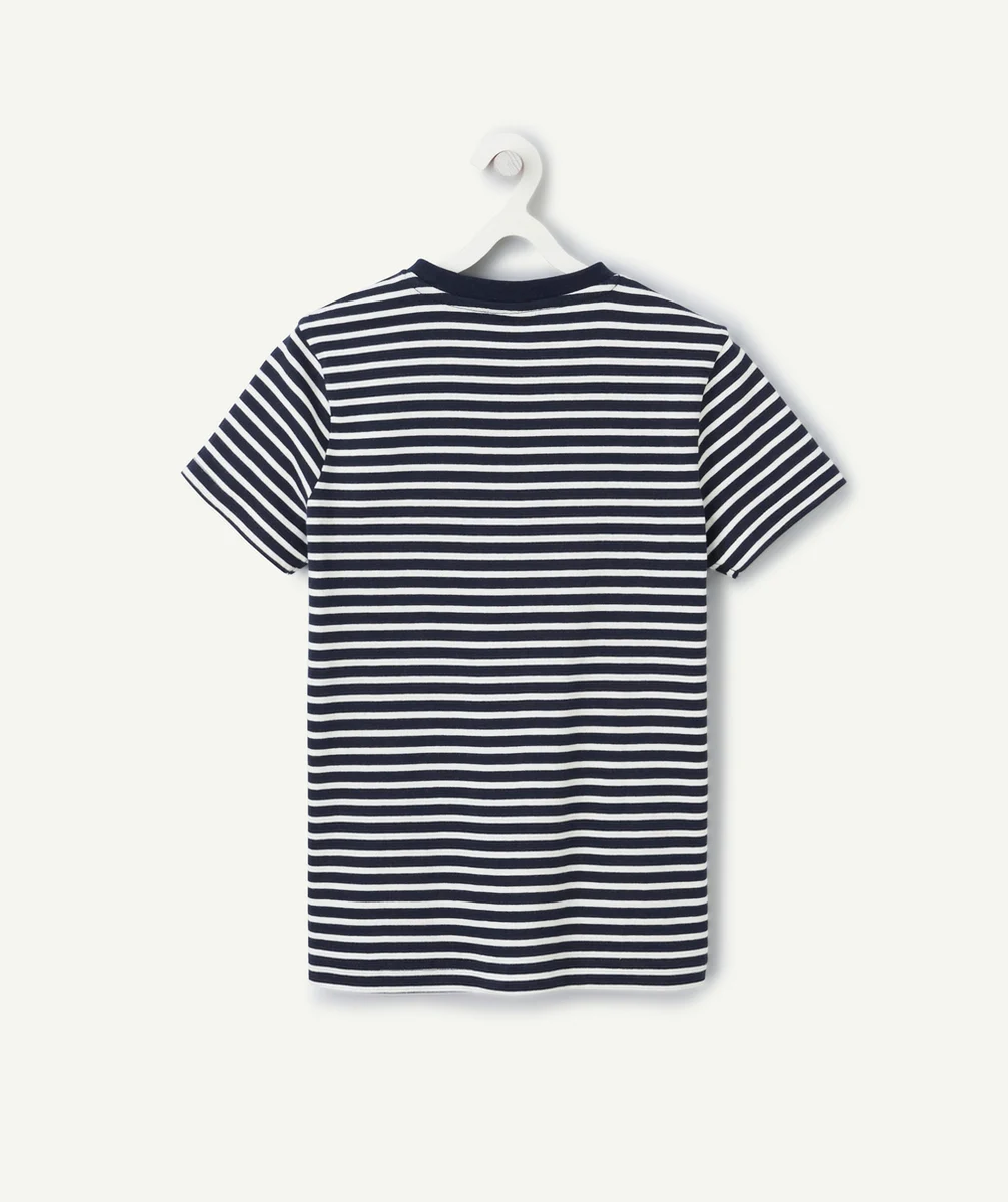 t-shirt manches courtes garçon en coton bio marinière bleue