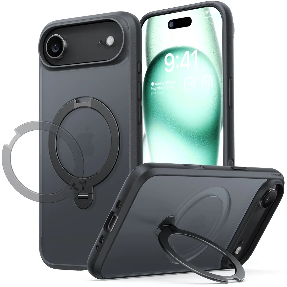 iPhone Air Ostand 360° Spin MagSafe Hybrid Hardcase Hülle Ring Stand   Kickstand - Schwarz