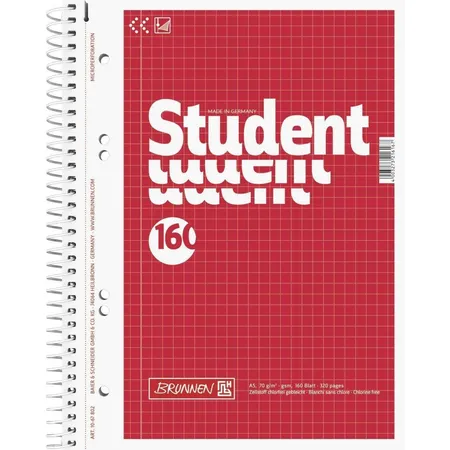 BRUNNEN Collegeblock A5, 160 Blatt, gelocht, kariert