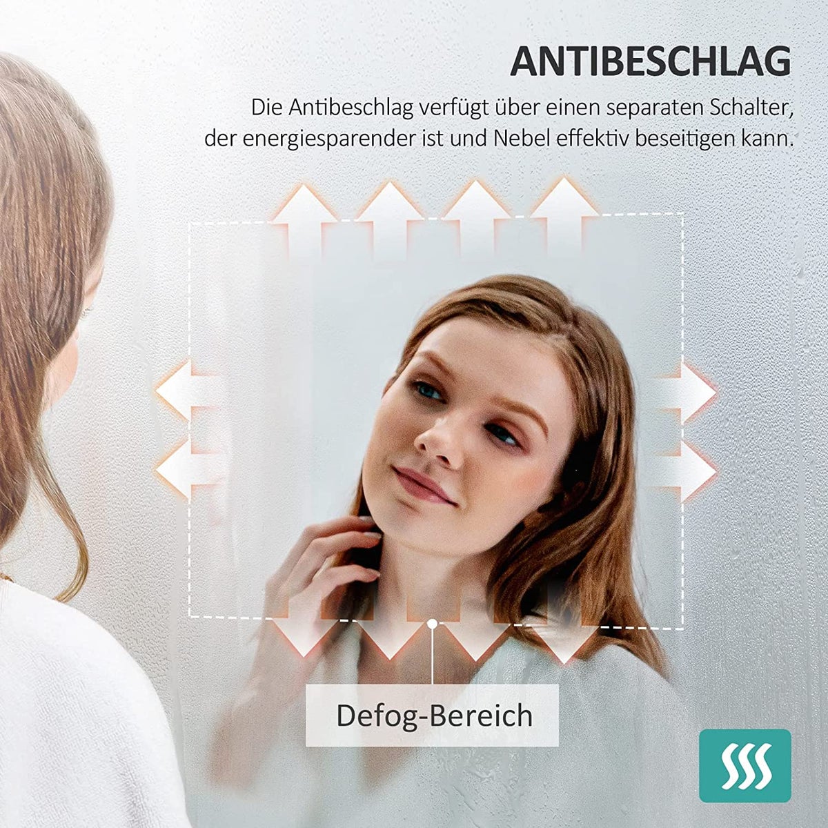 EMKE Badkamerspiegel met verlichting, LED-spiegel met schakelaar, anti-condens, 60 x 50 cm, koud wit/warm wit