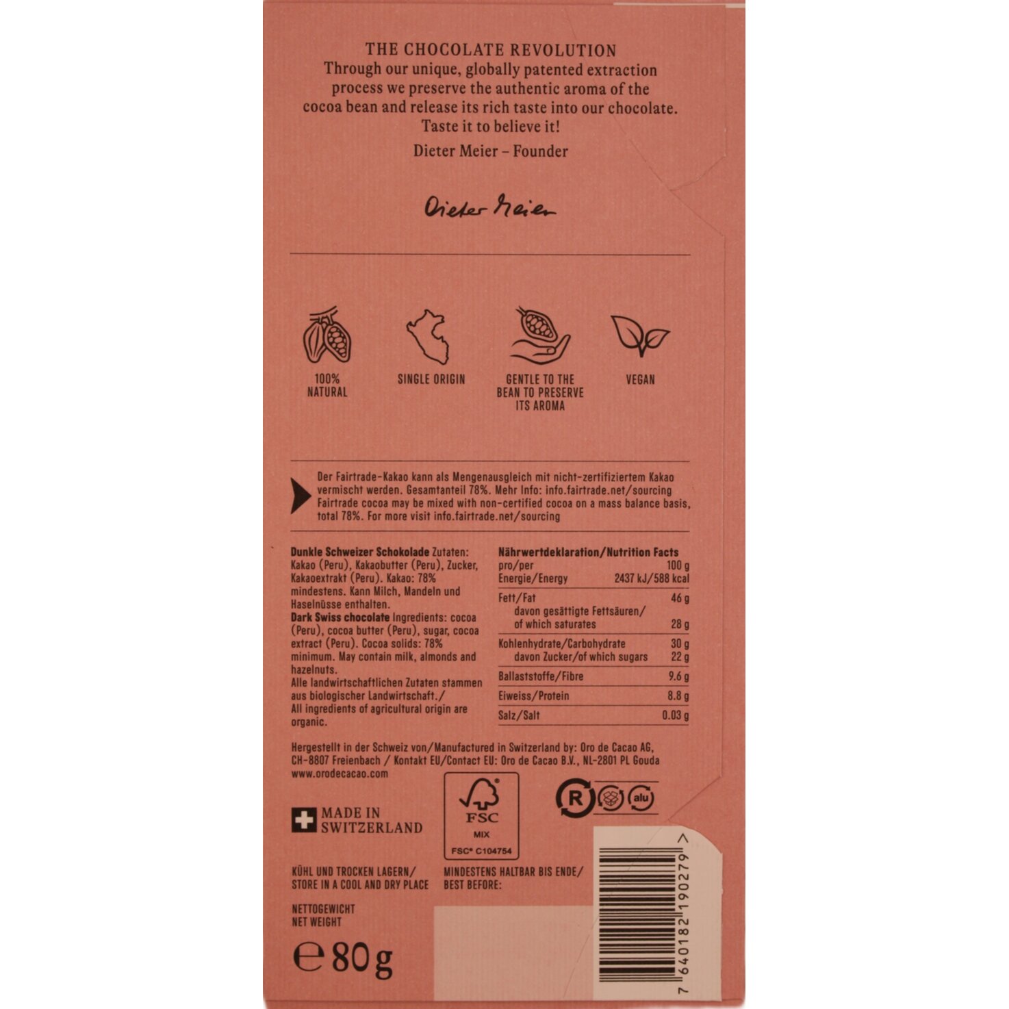 ORO de Cacao Bio Dark 78%80G