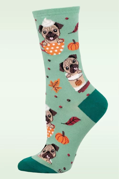 Socksmith Pugkin Spice Latte sokken in turquoisegroen