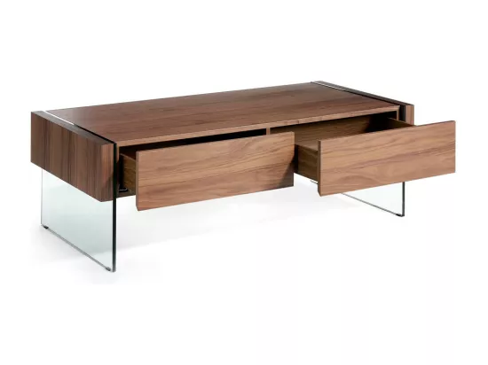 Table basse bois noyer et verre trempé Roka