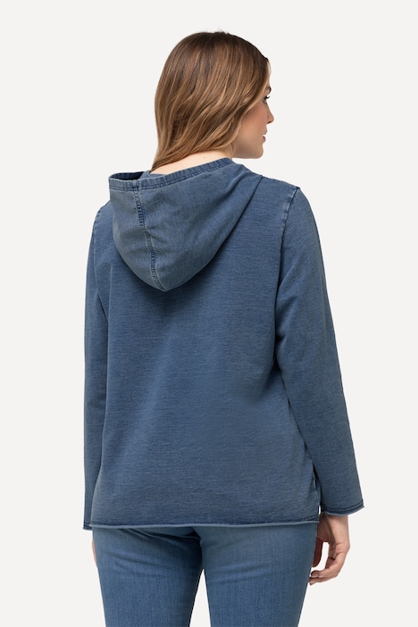 Hoodie, offenkantig, Kapuze, Langarm, Kängurutasche