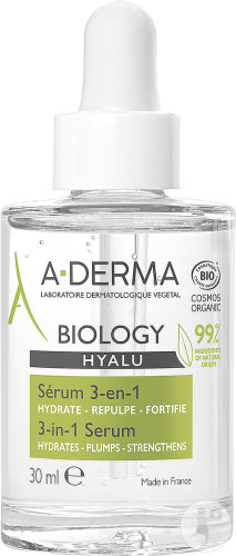 A-Derma Biology Hyalu Sérum 3en1 Peau Fragile Acide Hyaluronique 30ml