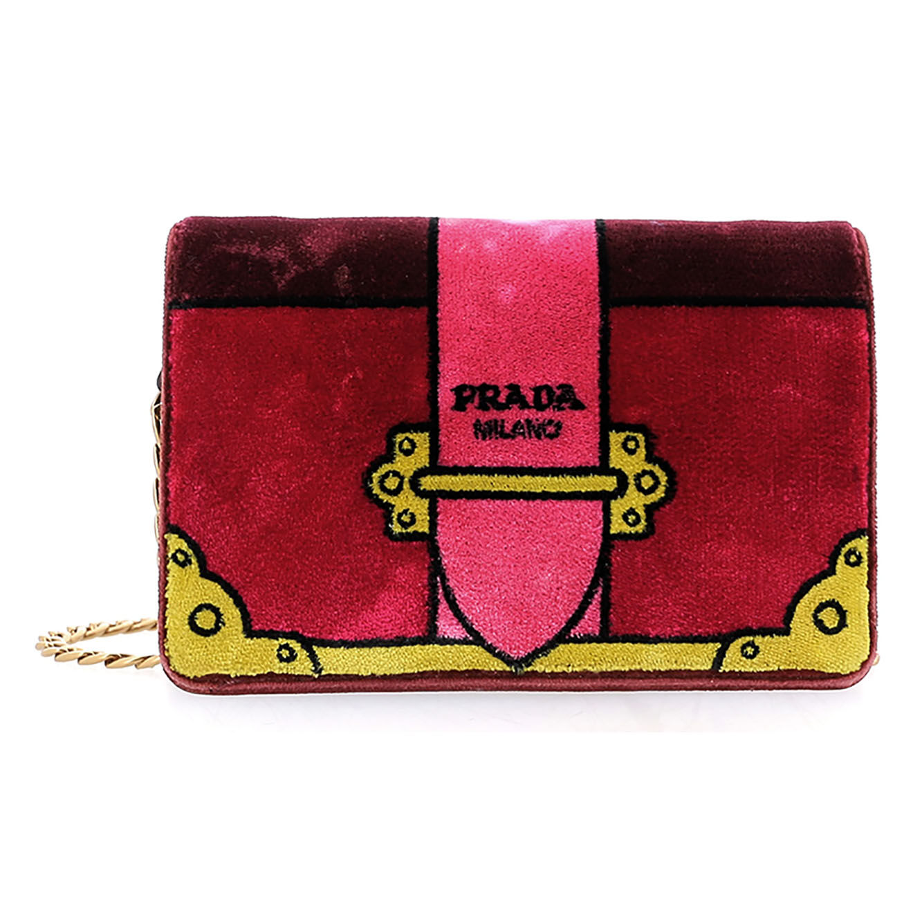 Prada Sac bandoulière Cahier en Velours rose - Très bon état - L.18 cm