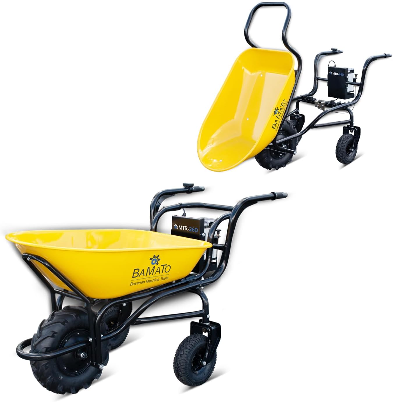 BAMATO Elektrische Schubkarre MTR-260 | Elektroantrieb | 280W Motorleistung | Bis zu 6,0 km/h Vorwärts | 100 Liter Volumen | 5 Stunden Arbeitszeit | Schubwagen Schubkarre Elektrowagen