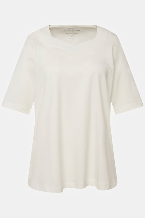 T-Shirt, Pima Cotton, A-Linie, Herzausschnitt, Halbarm