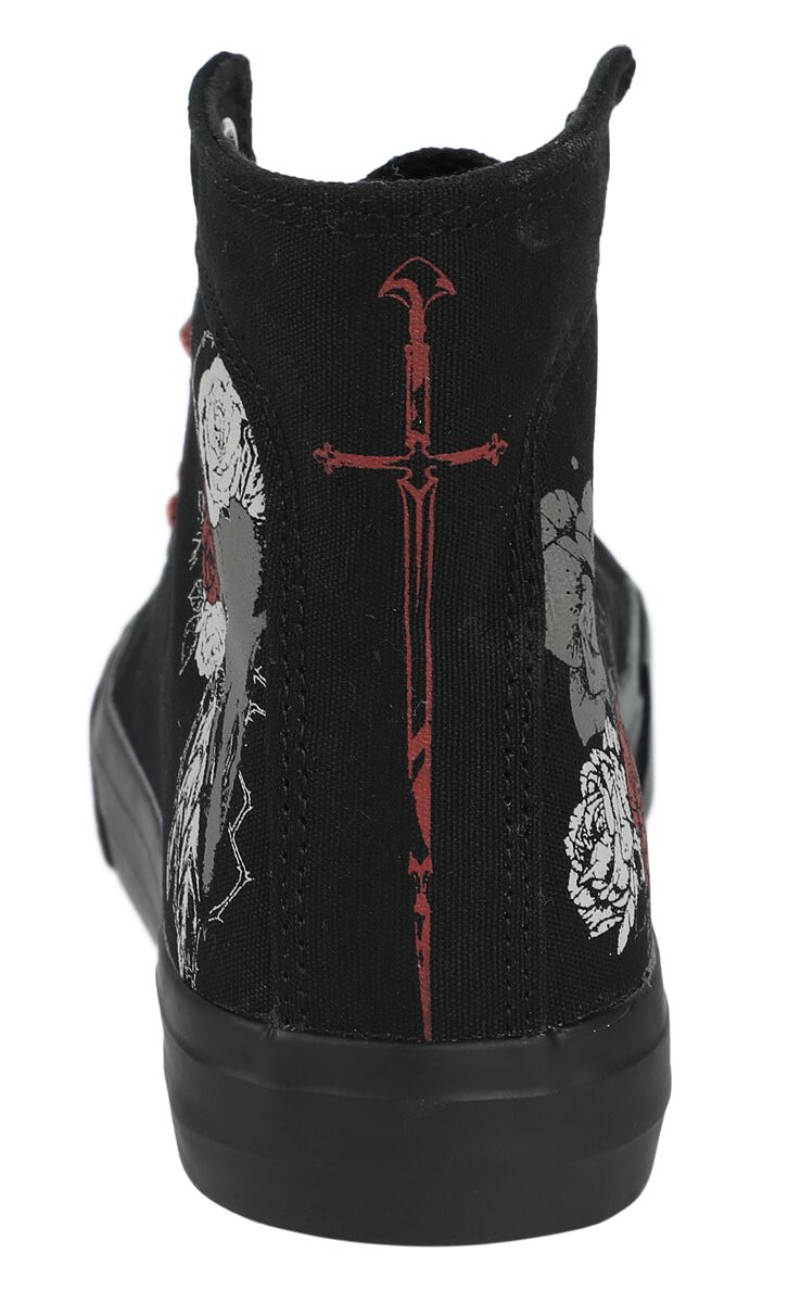 Baskets avec Rose & Imprimé Crâne | Black Premium by EMP Baskets hautes