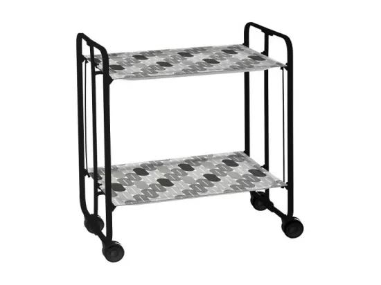 Chariot pliant à roulettes, table pliante roulante - Structure métallique noire, 2 niveaux en stratifié Motifs gris clair et gris foncé - 72*66*43 cm - BAUHAUS
