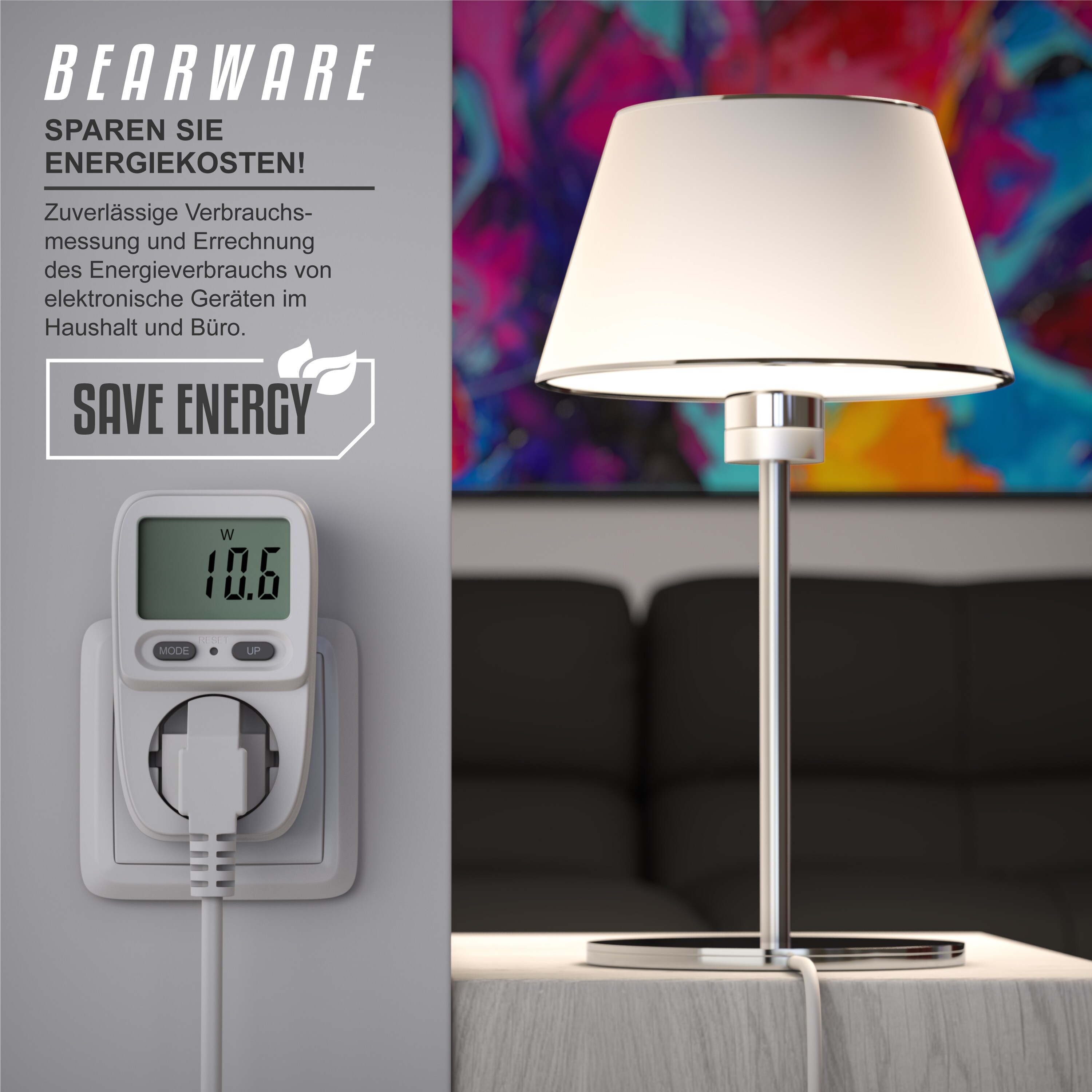 BEARWARE Stromverbrauchszähler mit Kindersicherung Power Meter Energiekostenmessgerät