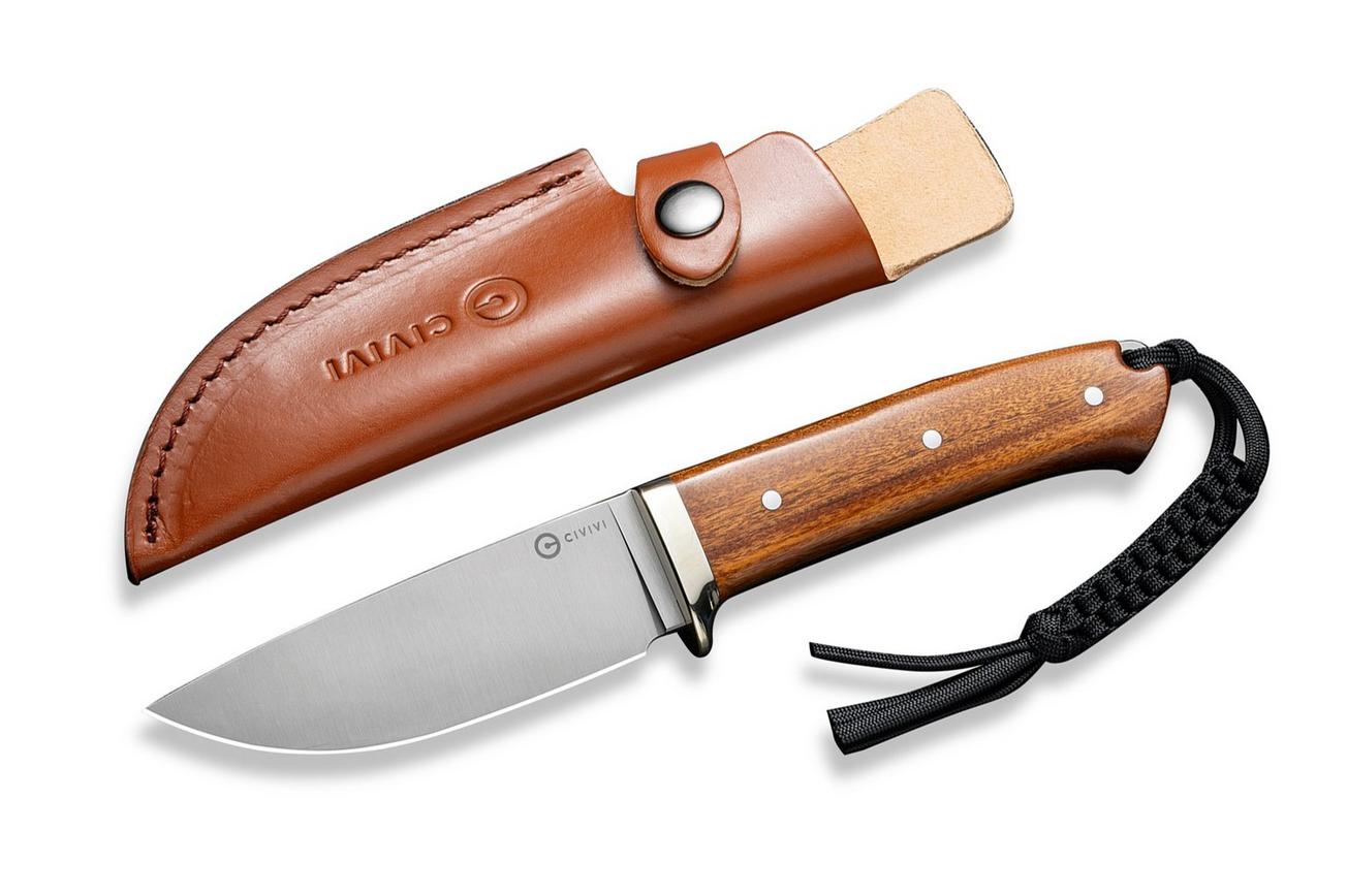 Civivi Cloud Peak C23044-3 Satin Nitro-V, Guibourtia Wood, Nickel Silver Guard, vaststaand mes