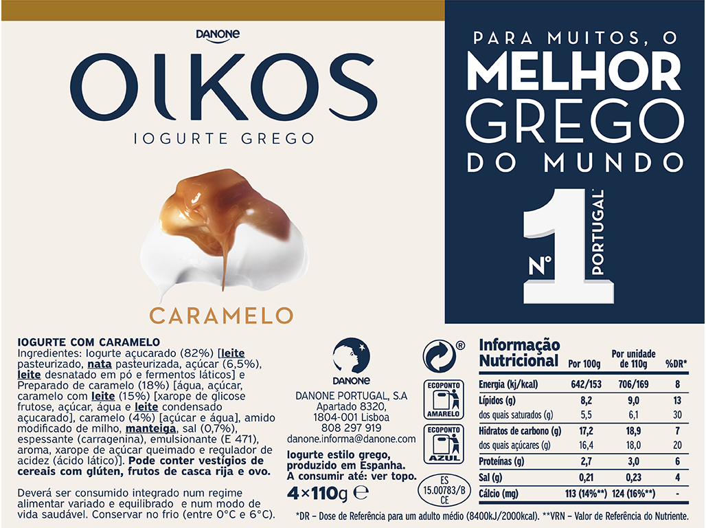 IOGURTE OIKOS DANONE GREGO CARAMELO 4X110G
