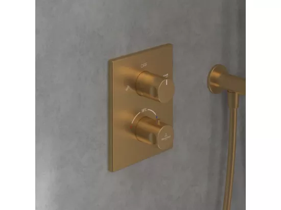 Façade thermostatique 2 voies VILLEROY ET BOCH Universal rectangle Or brossé + corps encastré