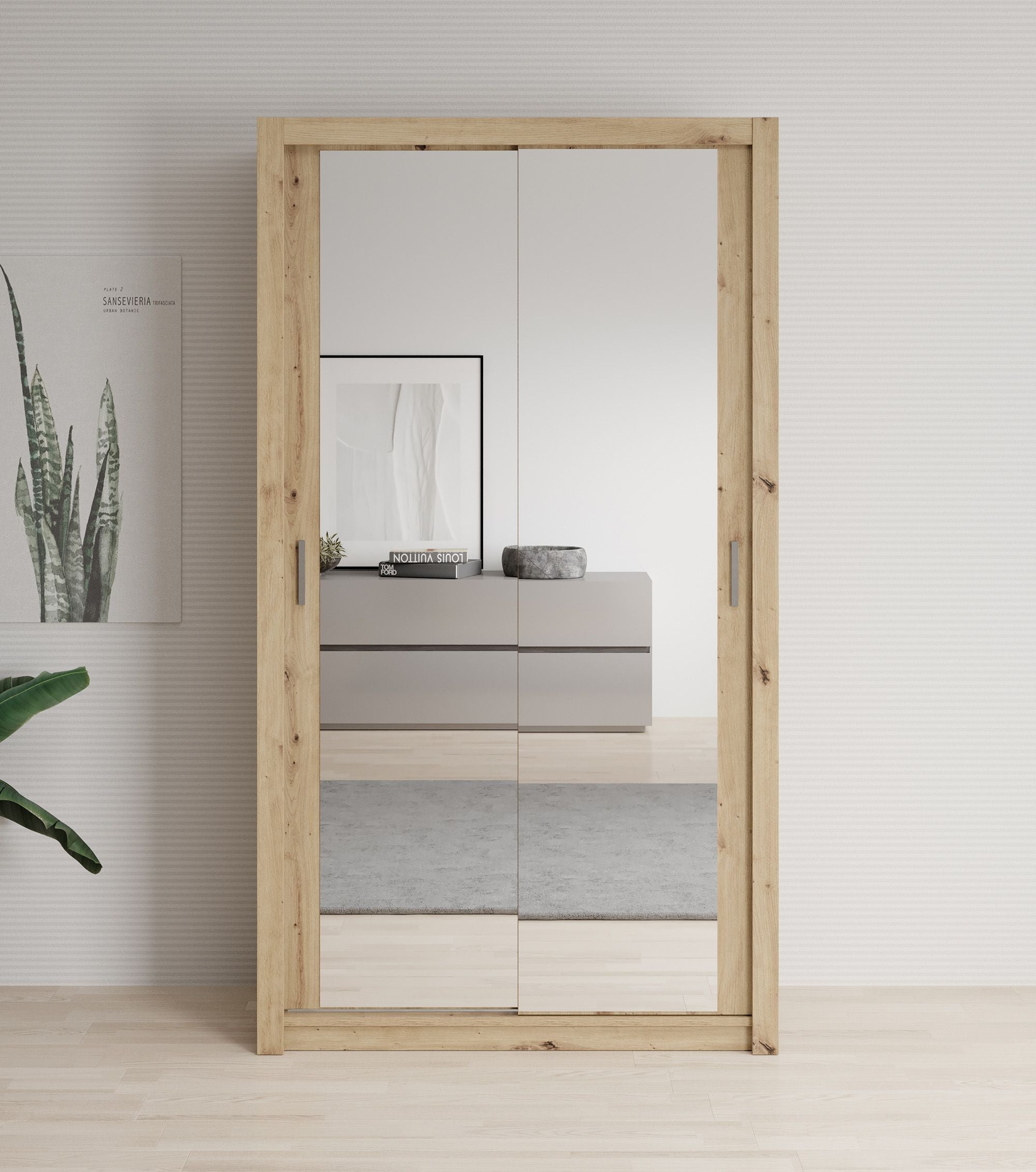 Meubella - Kledingkast Blake - Eiken - 120 cm - Met spiegel