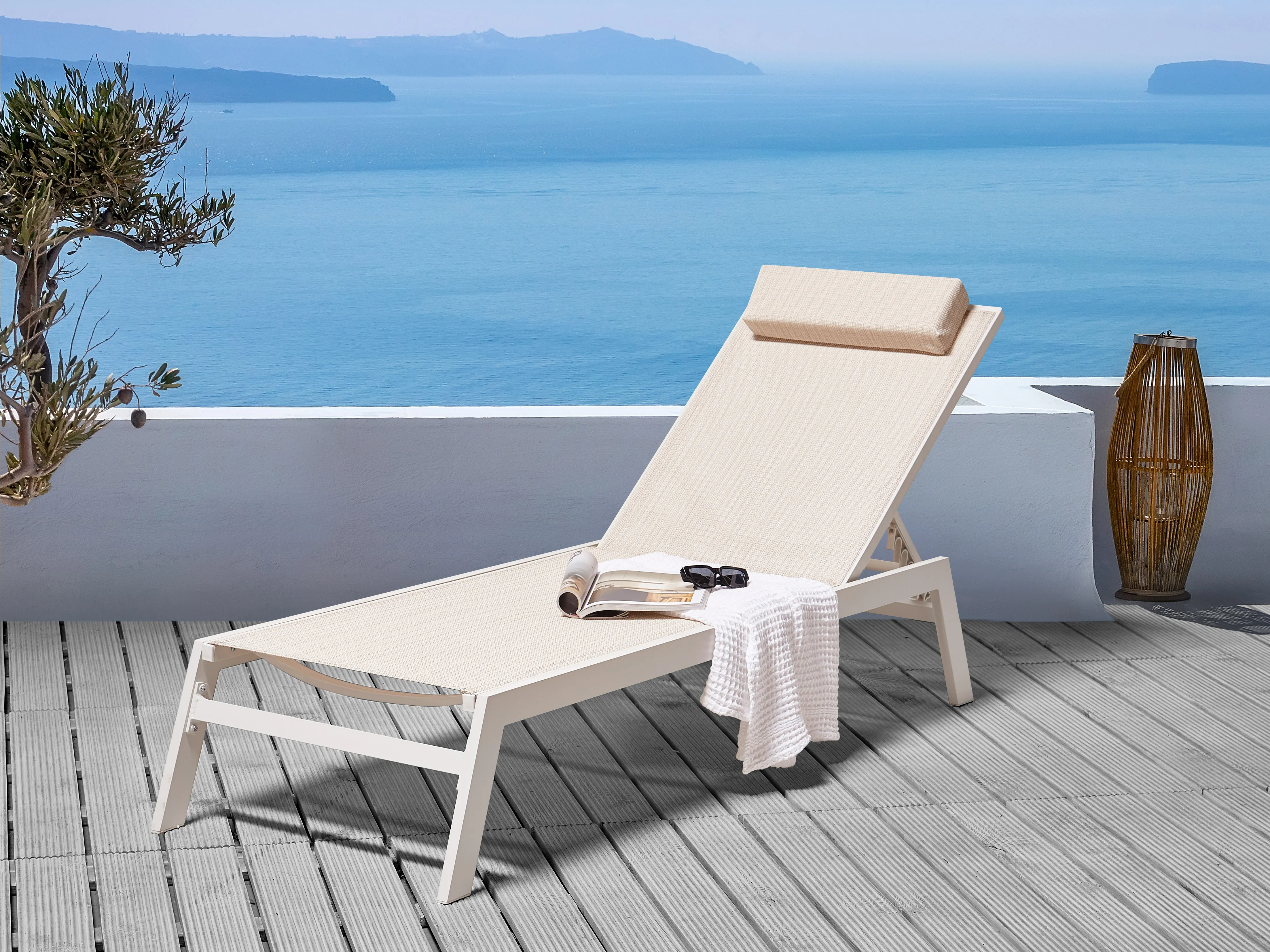 Ligstoel CATANIA achteroververstelbaar Metaal Beige