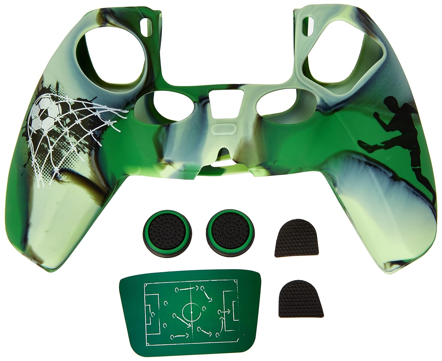 6in1 Zubehör-Set Soccer für Sony Playstation PS5 / PS5 Slim Controller Hülle Gehäuseabdeckung   2x Grip Kappen (00054459) - Grün