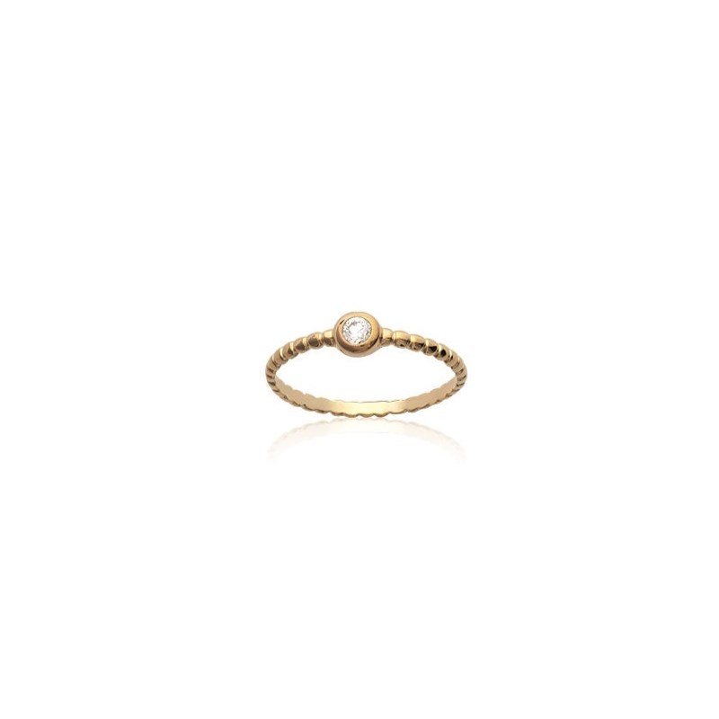 Bague Fine Torsadée Plaqué Or Mode Zirconium