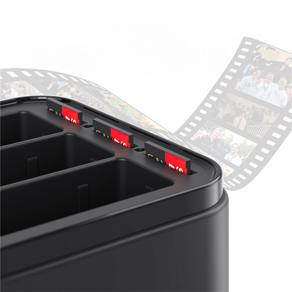 GoPro HERO13 Ladegerät 3-fach Ersatz Akku Ladestation Charger Micro SD Aufbewahrungsbox mit LED Anzeige   USB C Ladekabel - Schwarz