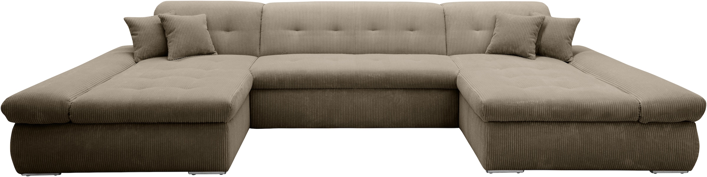 DOMO collection Wohnlandschaft »Moric wahlweise mit Bettfunktion und Armteilverstellung, XXL« U-Form, beidseitig mit Recamiere, incl. Zierkissen, Cord-Bezug