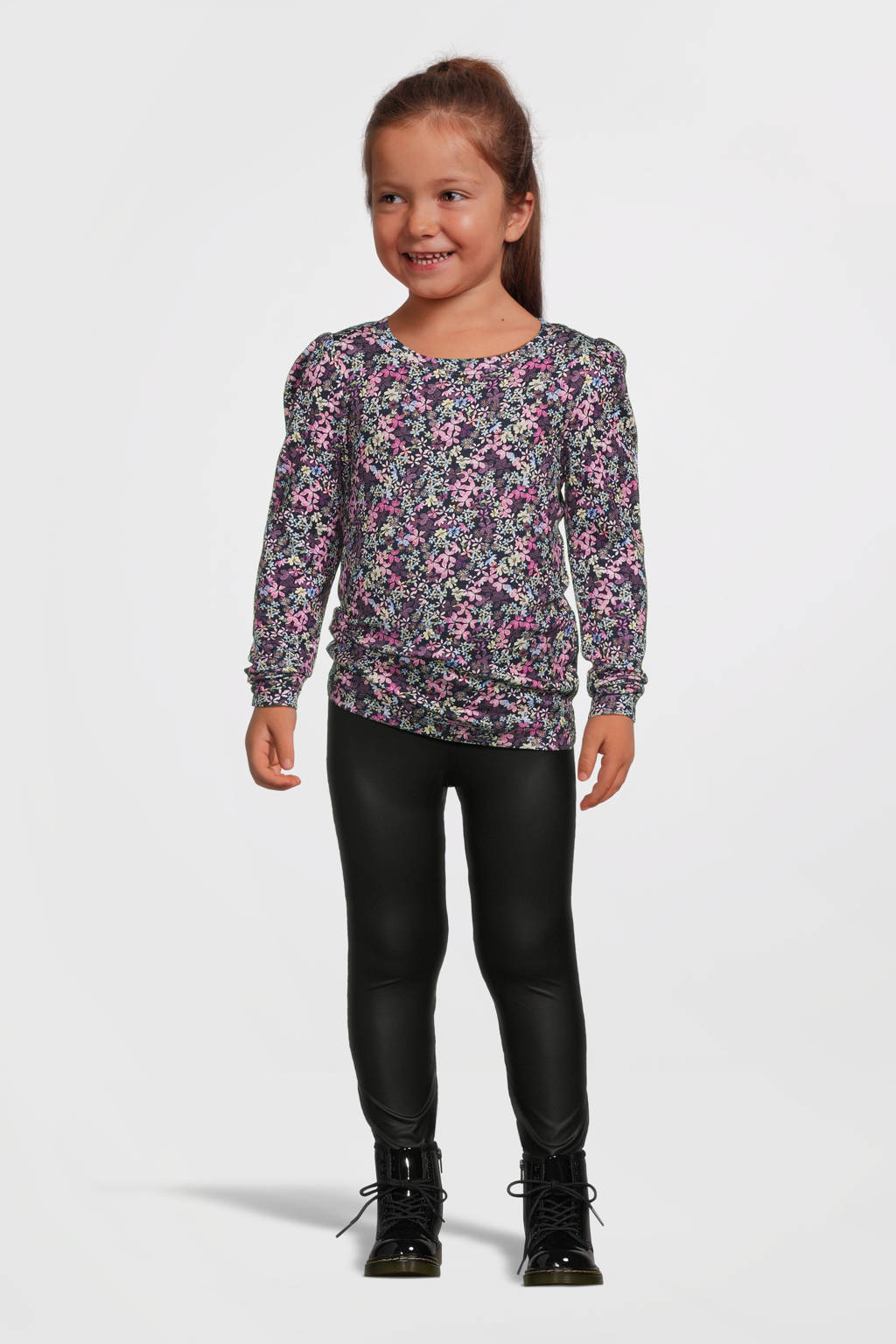 NAME IT gebloemde longsleeve NMFPNINA donkerblauw/roze