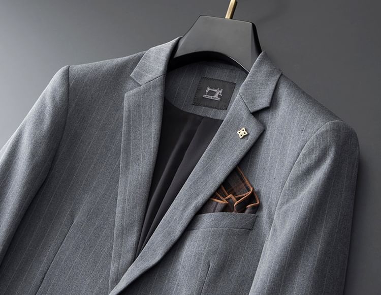 Blueforce - Gestreepte blazer met één knoop / Hoge taille rechte broek / Set