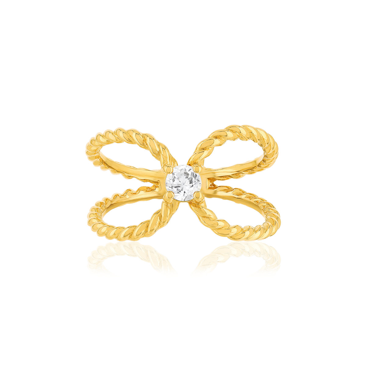 Bague plaqué or zirconia torsadée