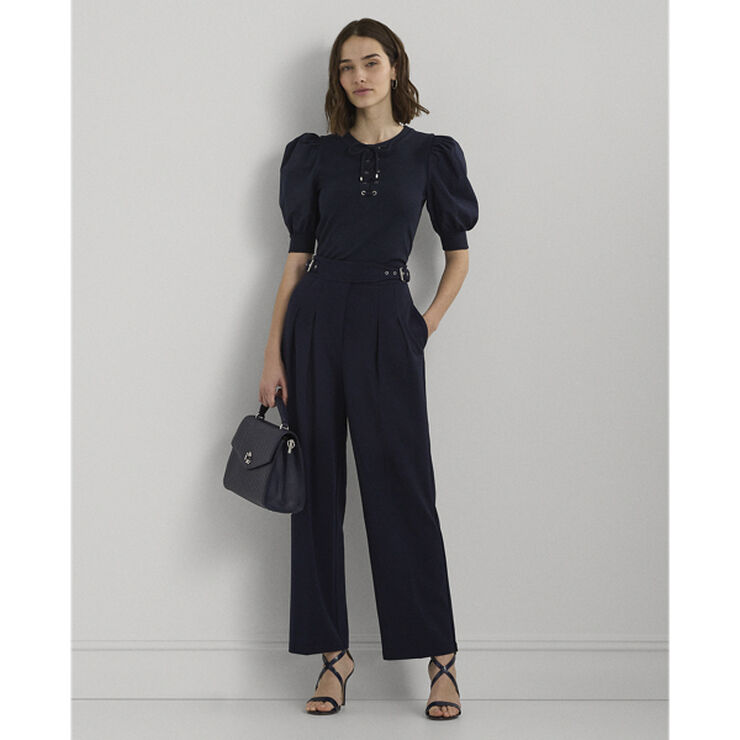 Lauren Ralph Lauren Belted Pleated Ponte Cropped Pant Navy