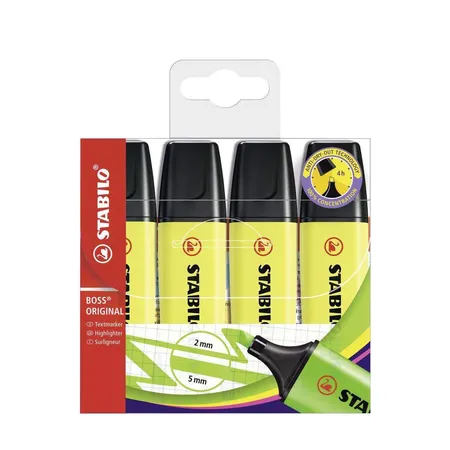 Textmarker - STABILO BOSS ORIGINAL - 4er Pack - gelb