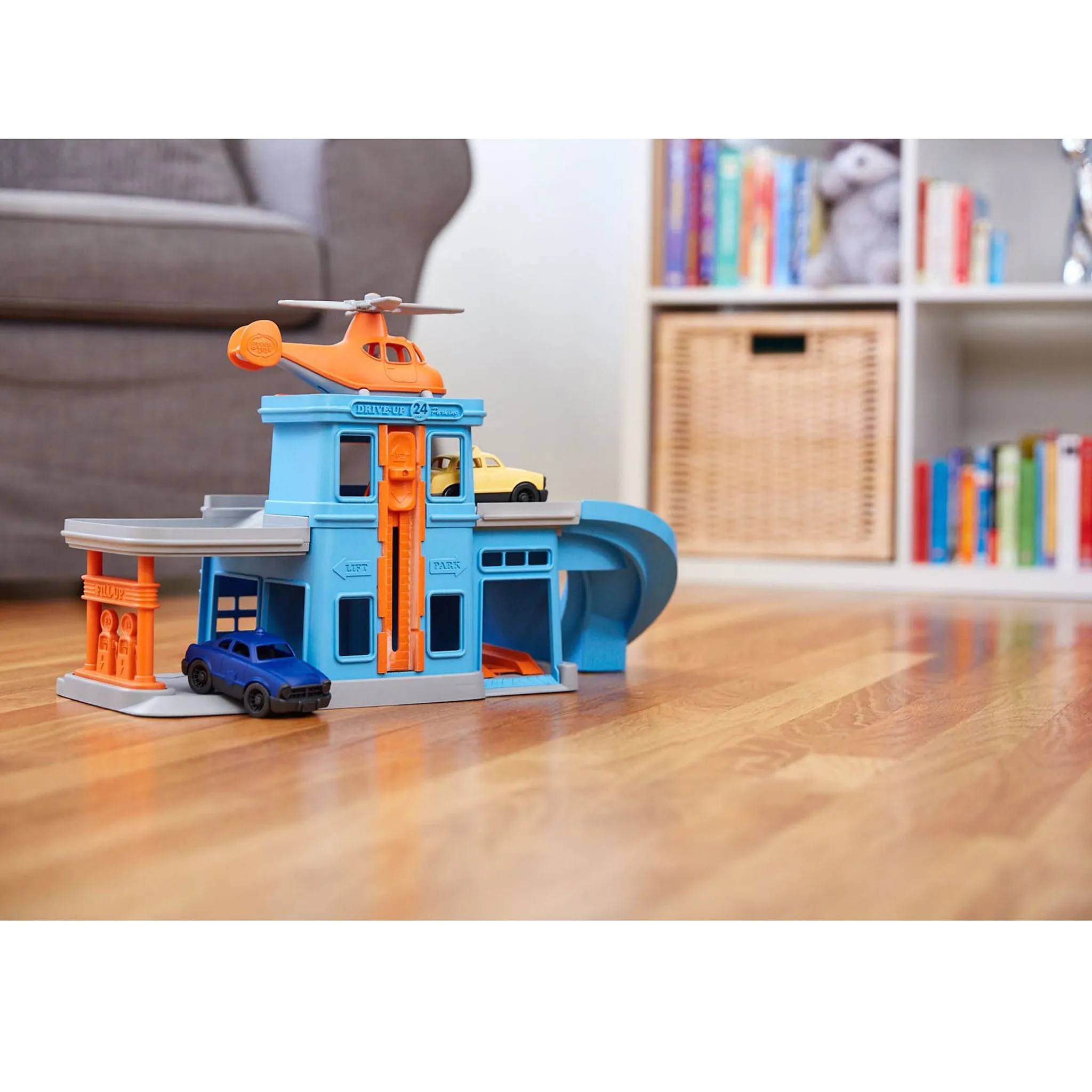 Green Toys Garage avec Hélicoptère Voitur