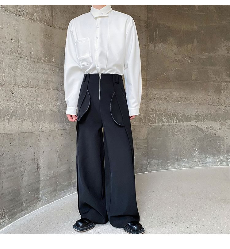 Bjorn - Mid Rise Plain Wide Leg Broek