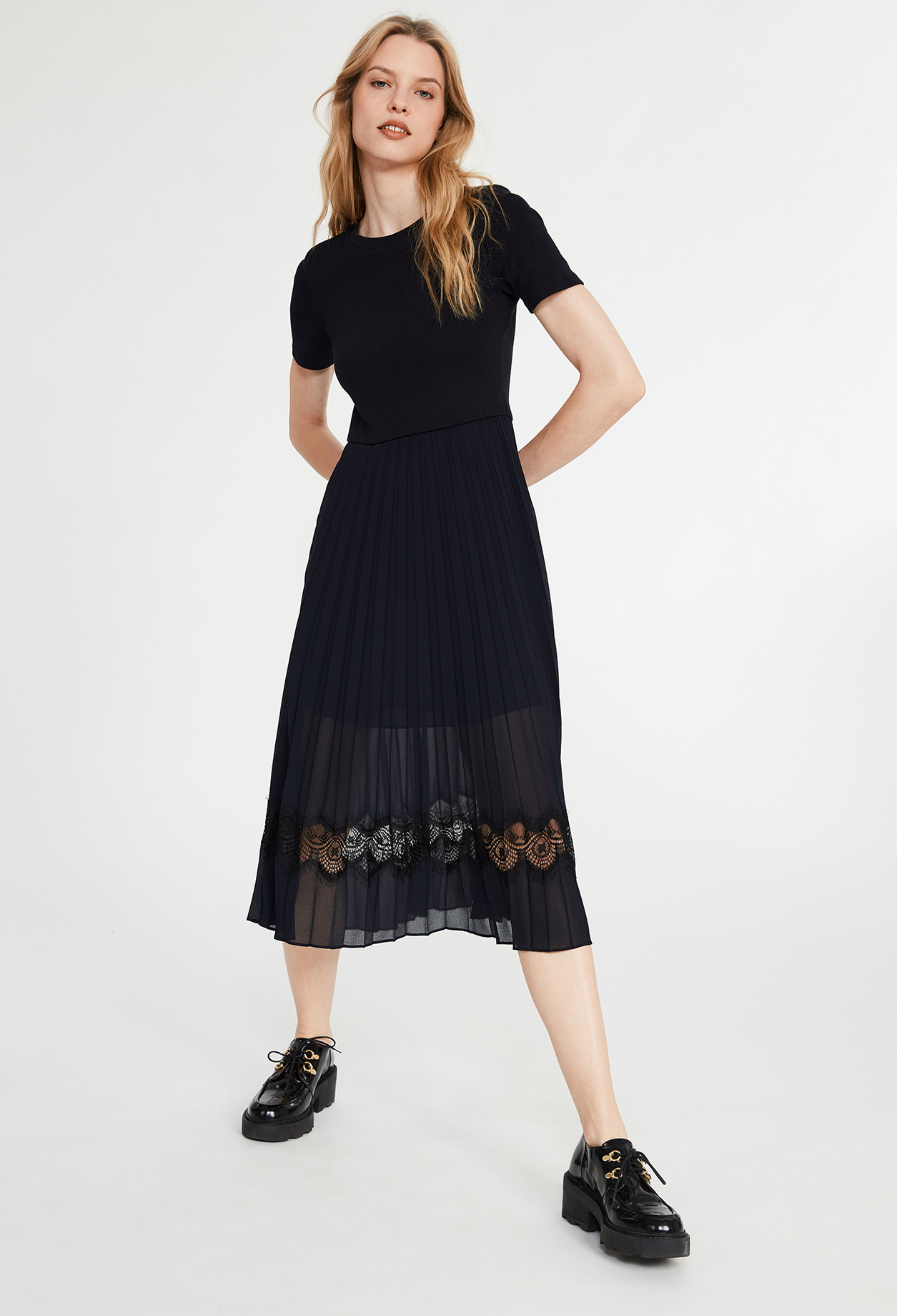 Robe midi Teli bi-mati&egrave;re noire marine