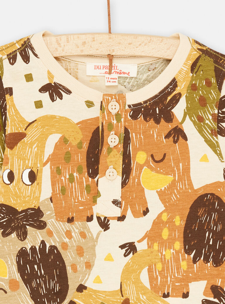 T-shirt beige et marron à imprimé animalier