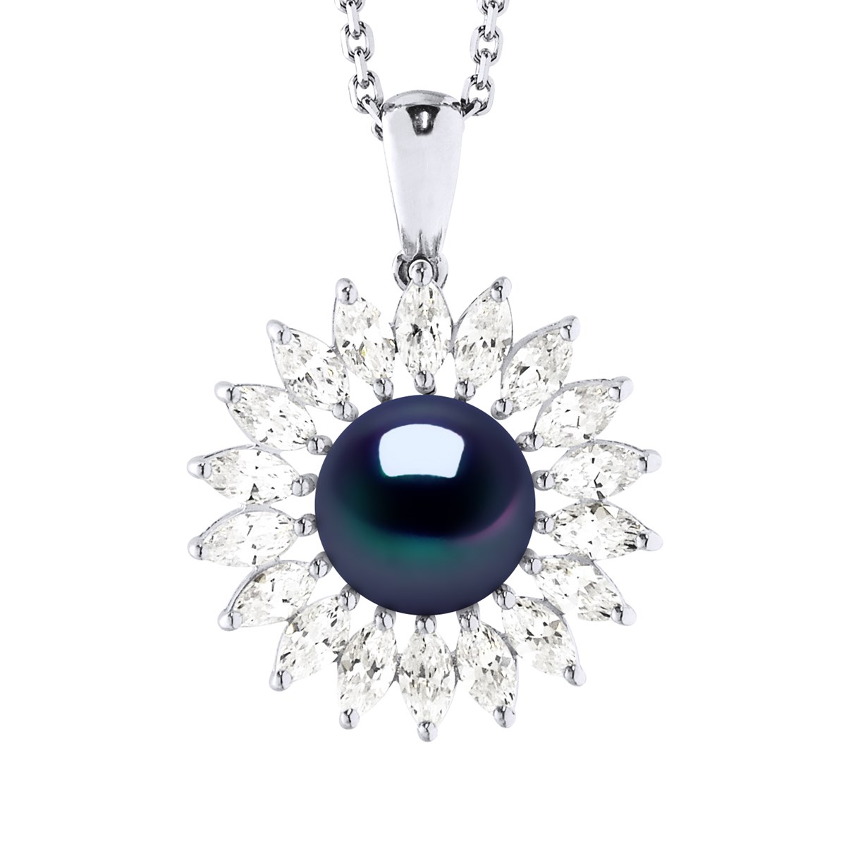 Collier SOLEIL Perle d'Eau Douce 8-9 mm Noire Joaillerie Argent 925