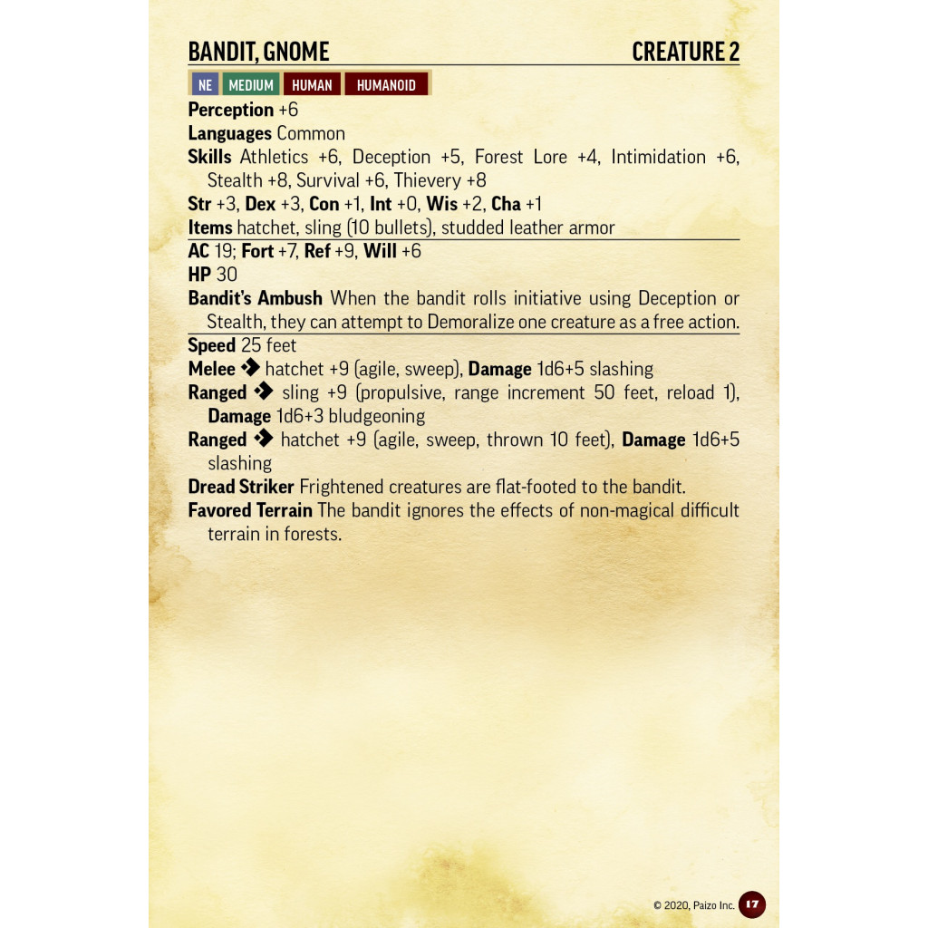 Pathfinder Second Edition - NPC Battle Cards