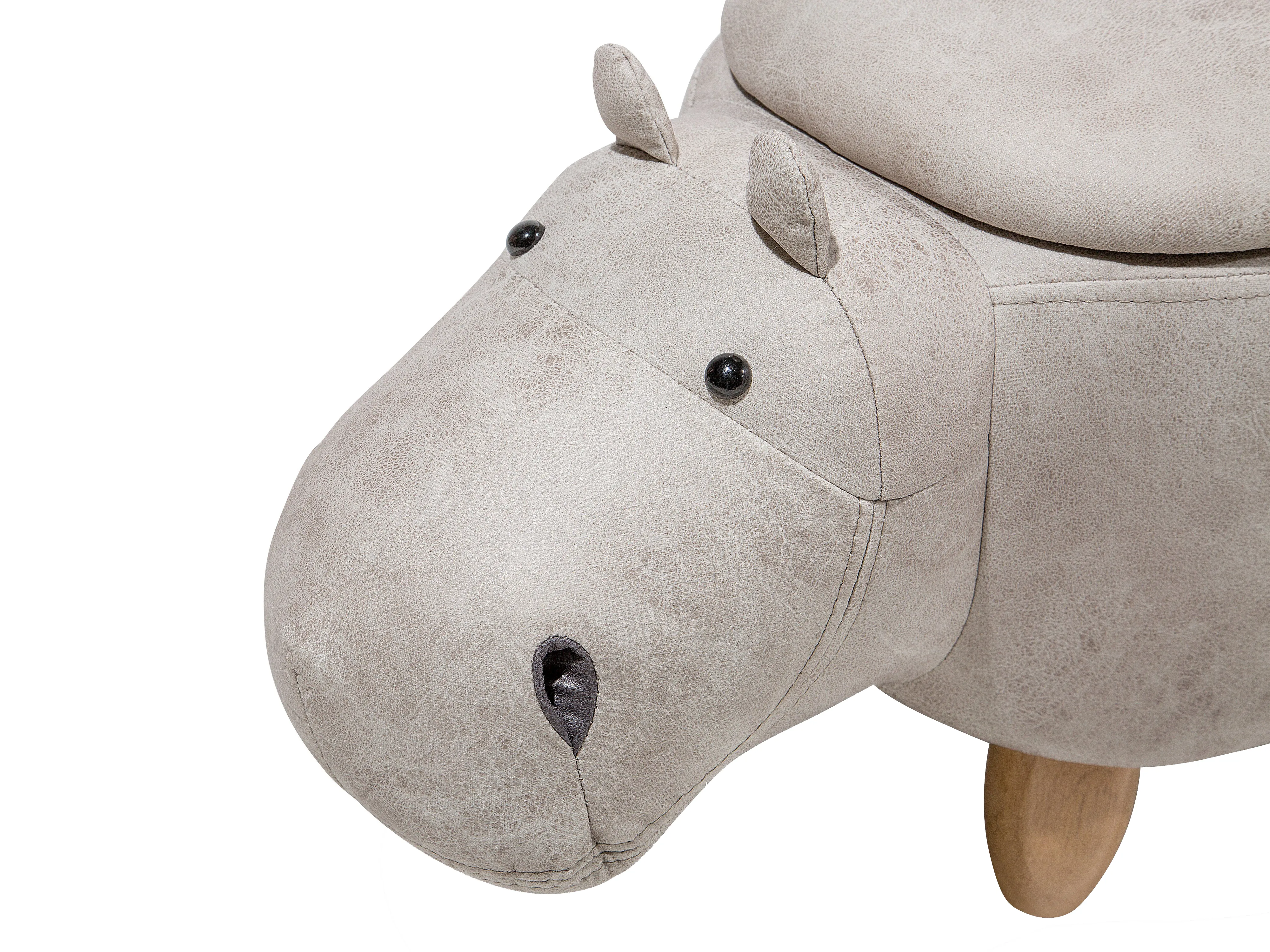 Dierenpoef met opbergruimte HIPPO Kunstleer Lichtgrijs Nijlpaard